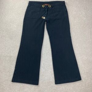 Tory Burch Black Wide-Leg Track Pants with Gold Accent